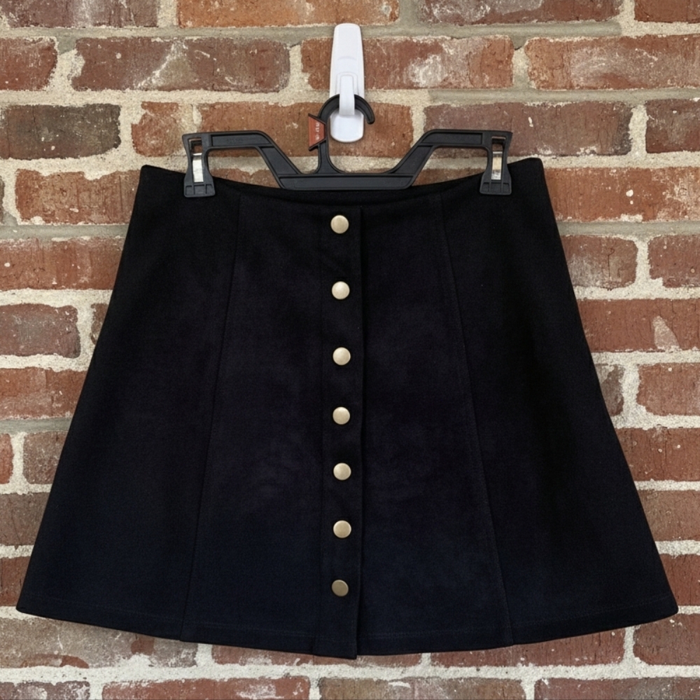 Wishlist Black Button Front Mini Skirt | Size M | Gold Buttons